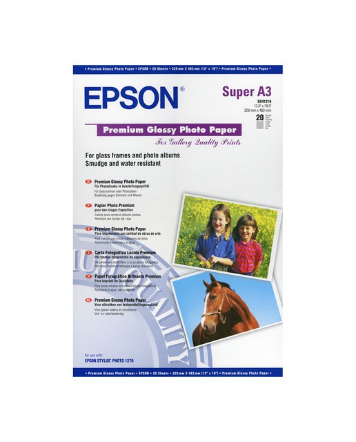 Epson - Papel Epson Premium Glossy Photo Paper, A3+, 255 g-m², 20 Hojas.