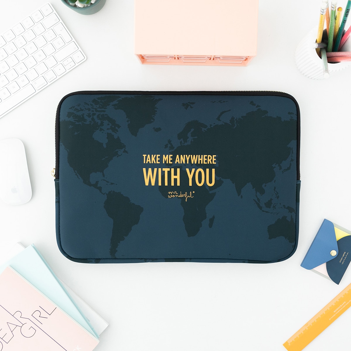 Funda universal Mr Wonderful "Take me anywhere with you" para portátiles hasta 16" Azul / Dorado-3