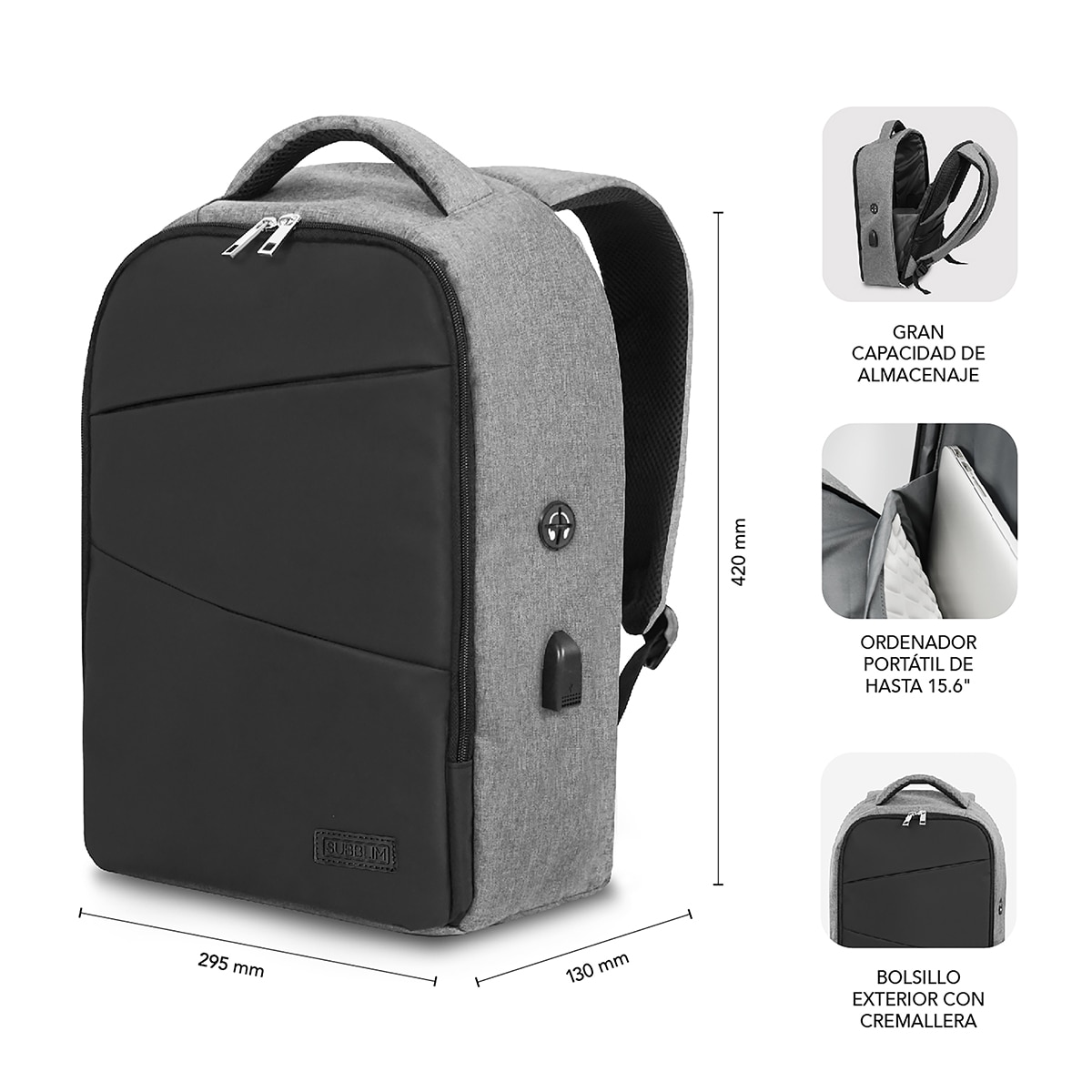 Mochila antirrobo Subblim Secure V2 AP Antitheft Backpack para portátiles hasta 15,6" - Gris / Negro Gris / Negro-2