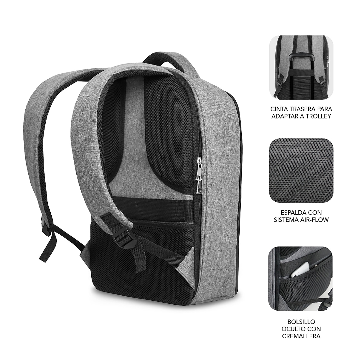 Mochila antirrobo Subblim Secure V2 AP Antitheft Backpack para portátiles hasta 15,6" - Gris / Negro Gris / Negro-3