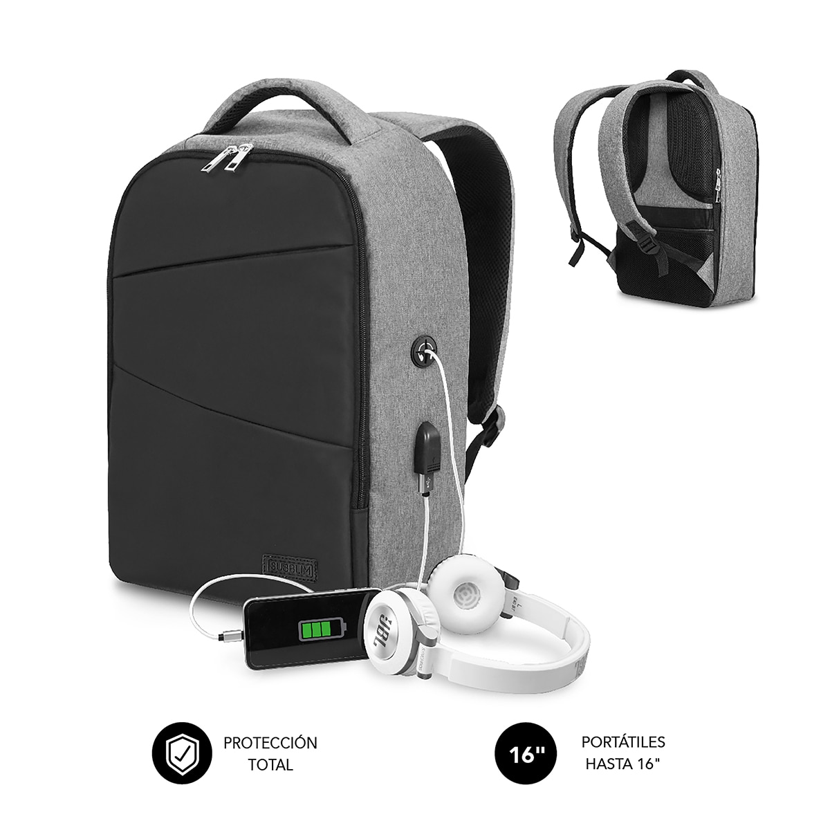 Mochila antirrobo Subblim Secure V2 AP Antitheft Backpack para portátiles hasta 15,6" - Gris / Negro Gris / Negro-4