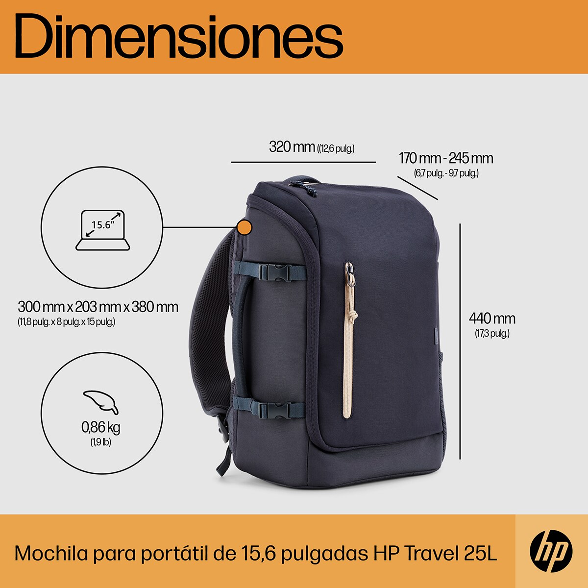 Mochila gris HP Travel 25L para portátiles hasta 15,6" - Gris oscuro Gris oscuro-2