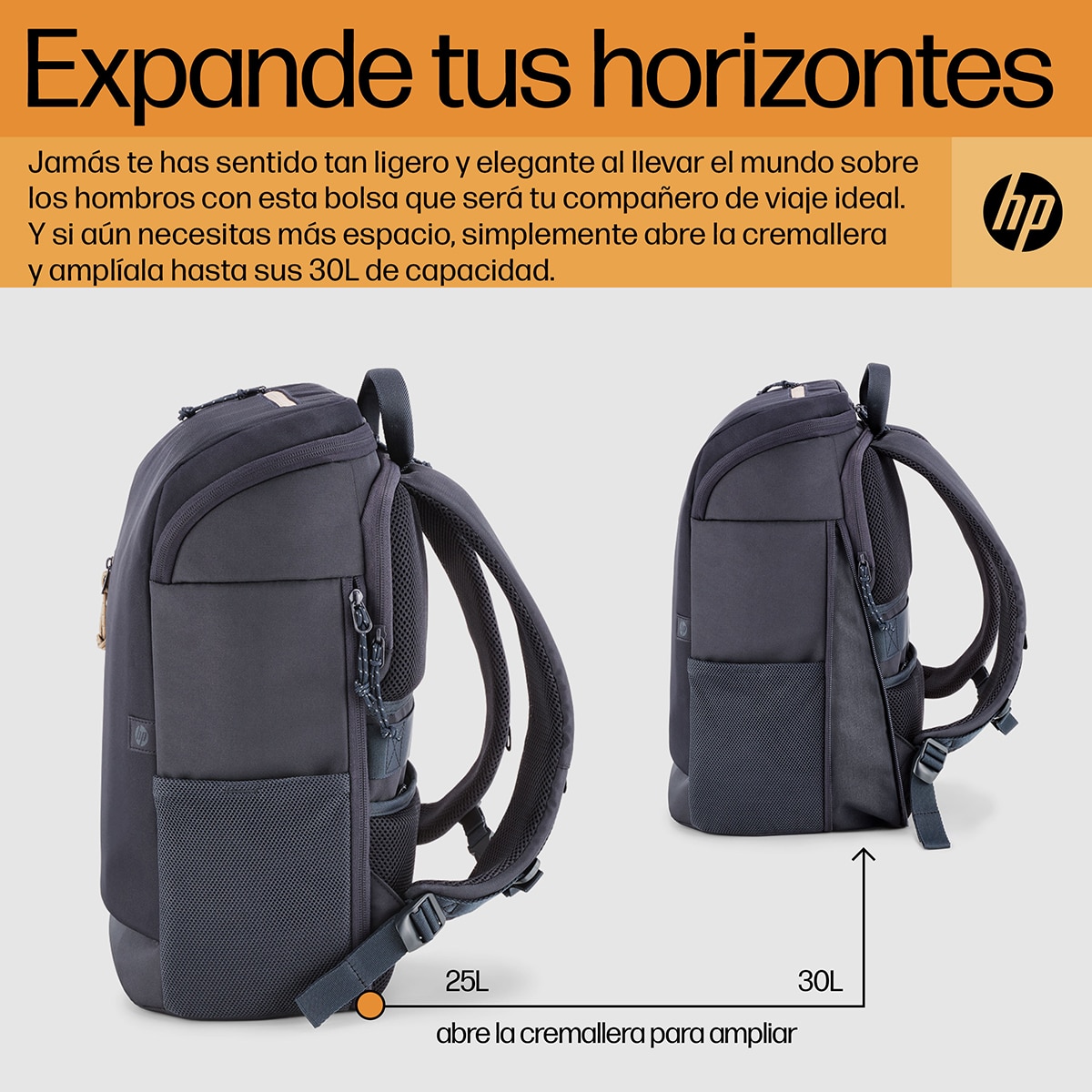 Mochila gris HP Travel 25L para portátiles hasta 15,6" - Gris oscuro Gris oscuro-3