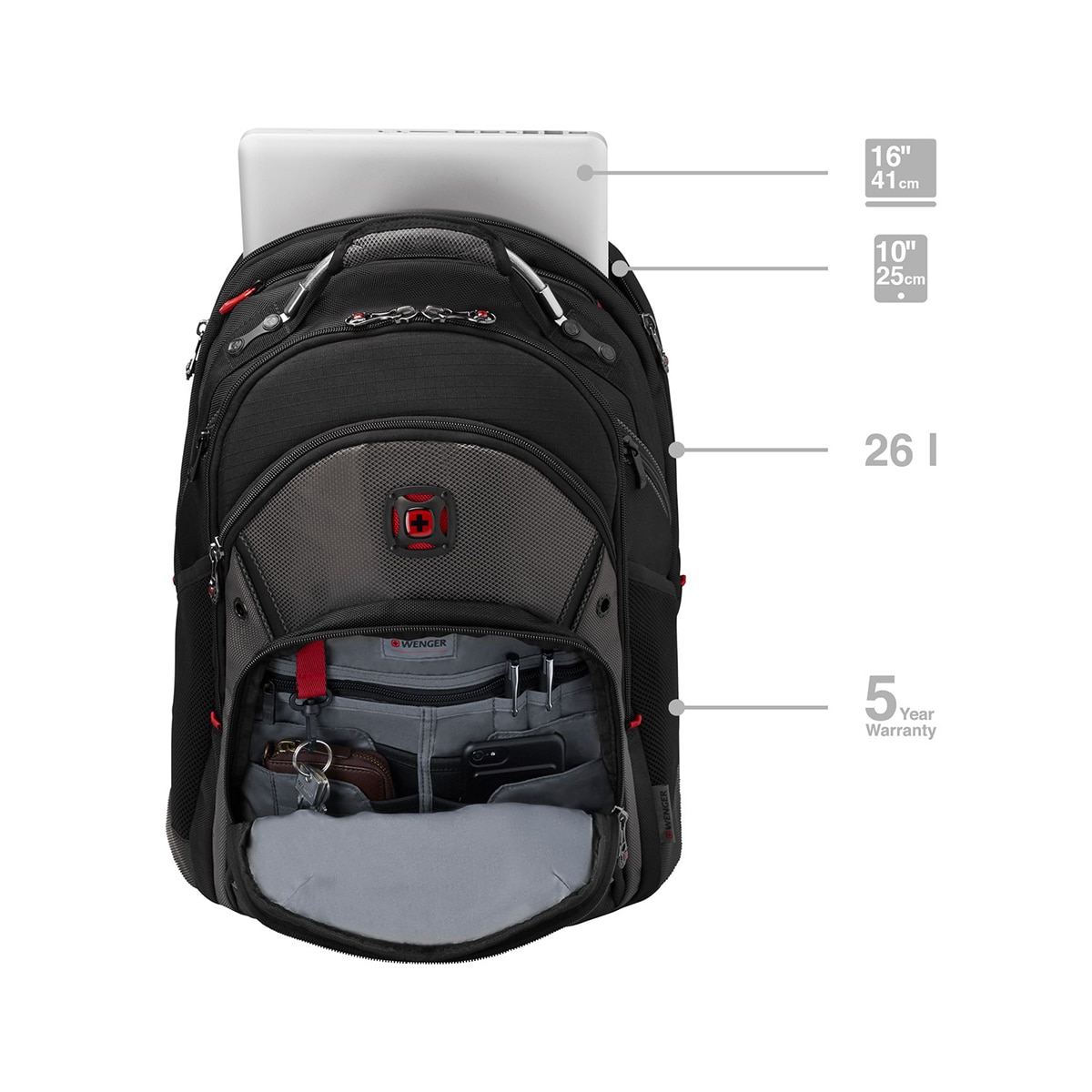 Mochila Wenger Sinergy negro/gris para portátiles de 16" Negro / Gris-8