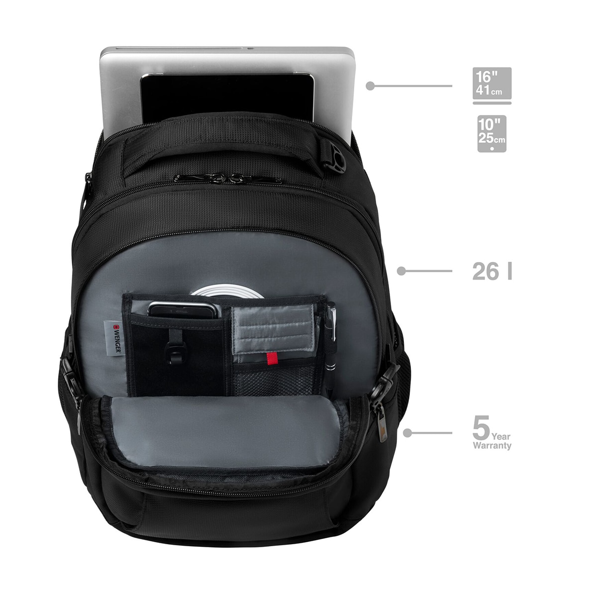 Mochila Wenger Sidebar negra para portátiles de 16" Negro-9