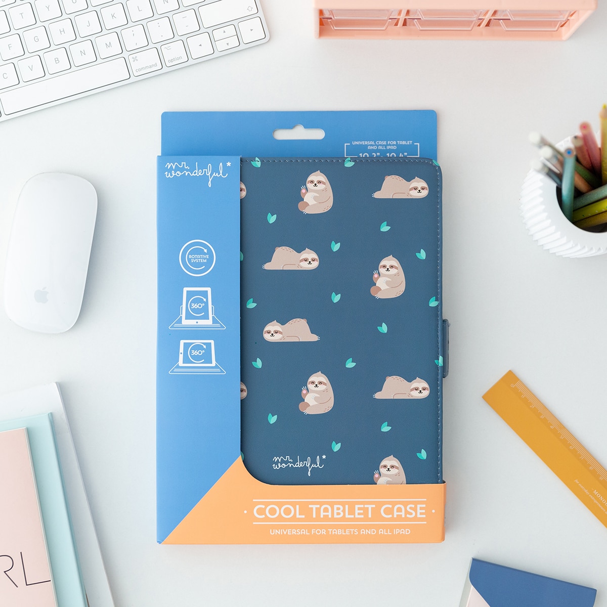 Funda universal Mr Wonderful "Perezoso" para tablets entre 10,2" y 10,4" Azul / Marrón-7
