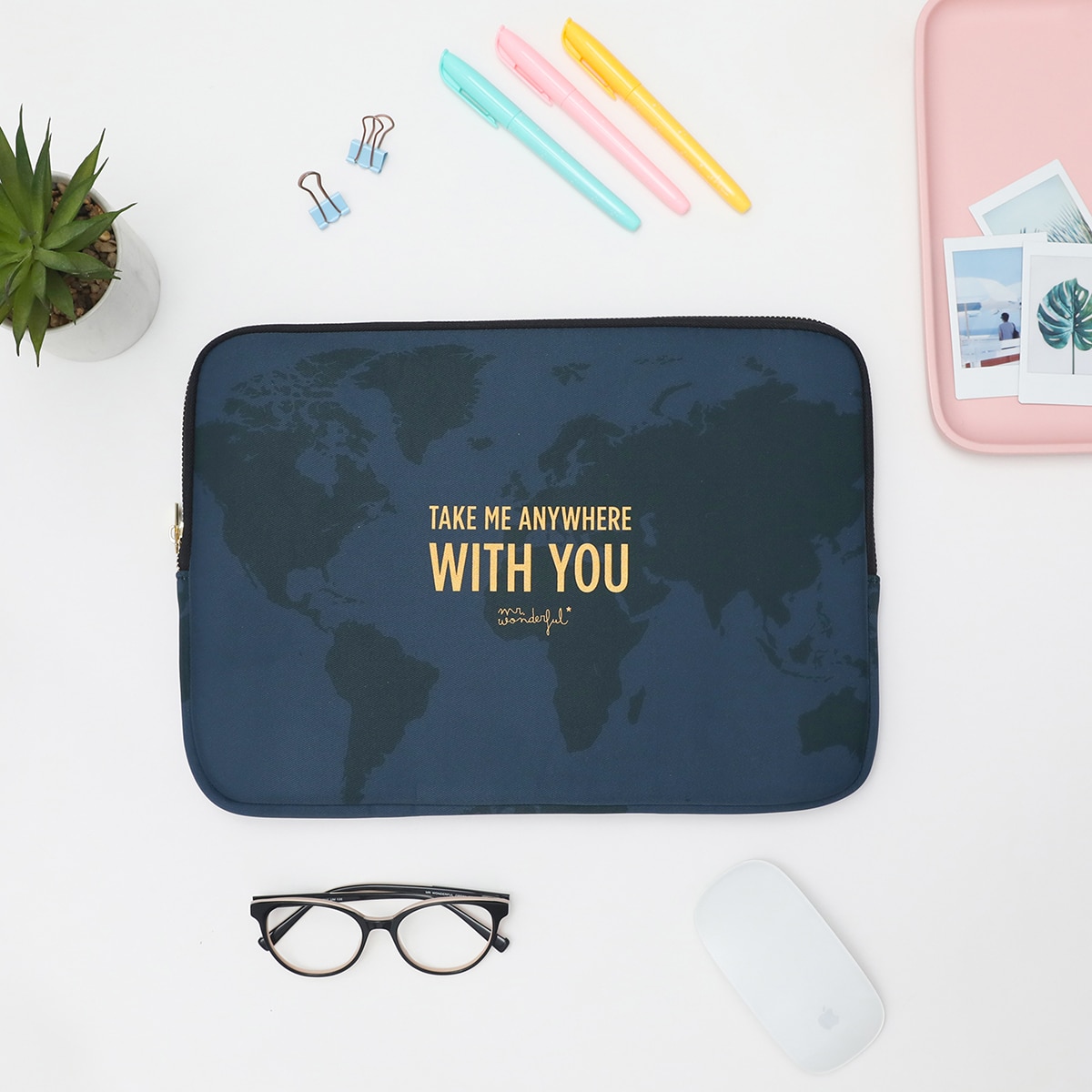Funda azul Mr Wonderful "Take me anywhere with you" para portátiles hasta 14" Azul-3