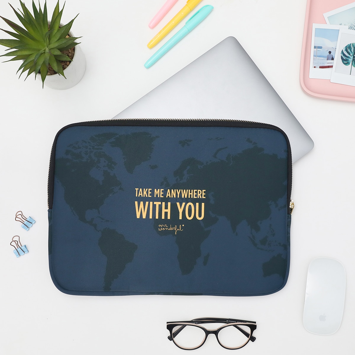 Funda azul Mr Wonderful "Take me anywhere with you" para portátiles hasta 14" Azul-4