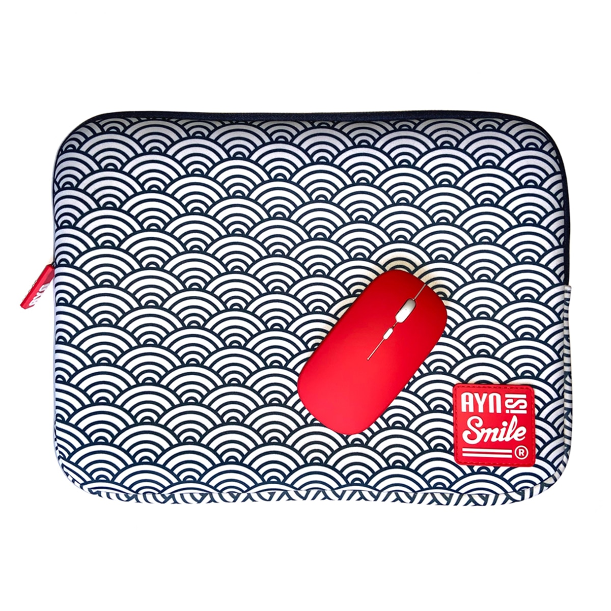 Funda Smile Kimono Azul Seigaiha + ratón inalámbrico para portátiles hasta 14" 1