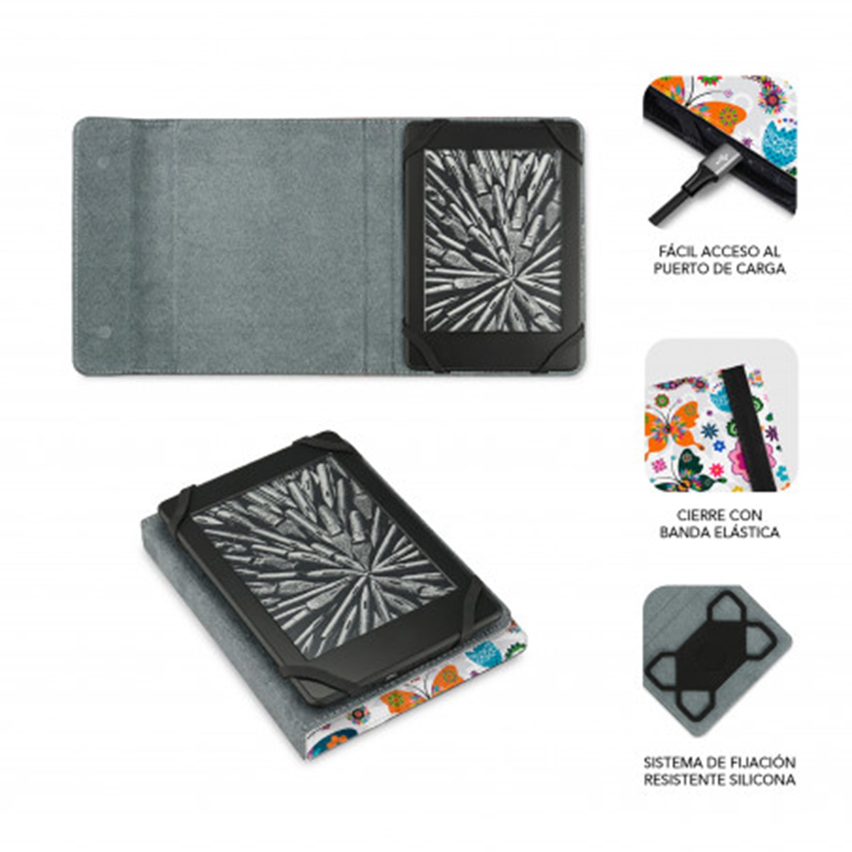 Funda Subblim Clever Mariposas para eReader hasta 6" Multicolor-4
