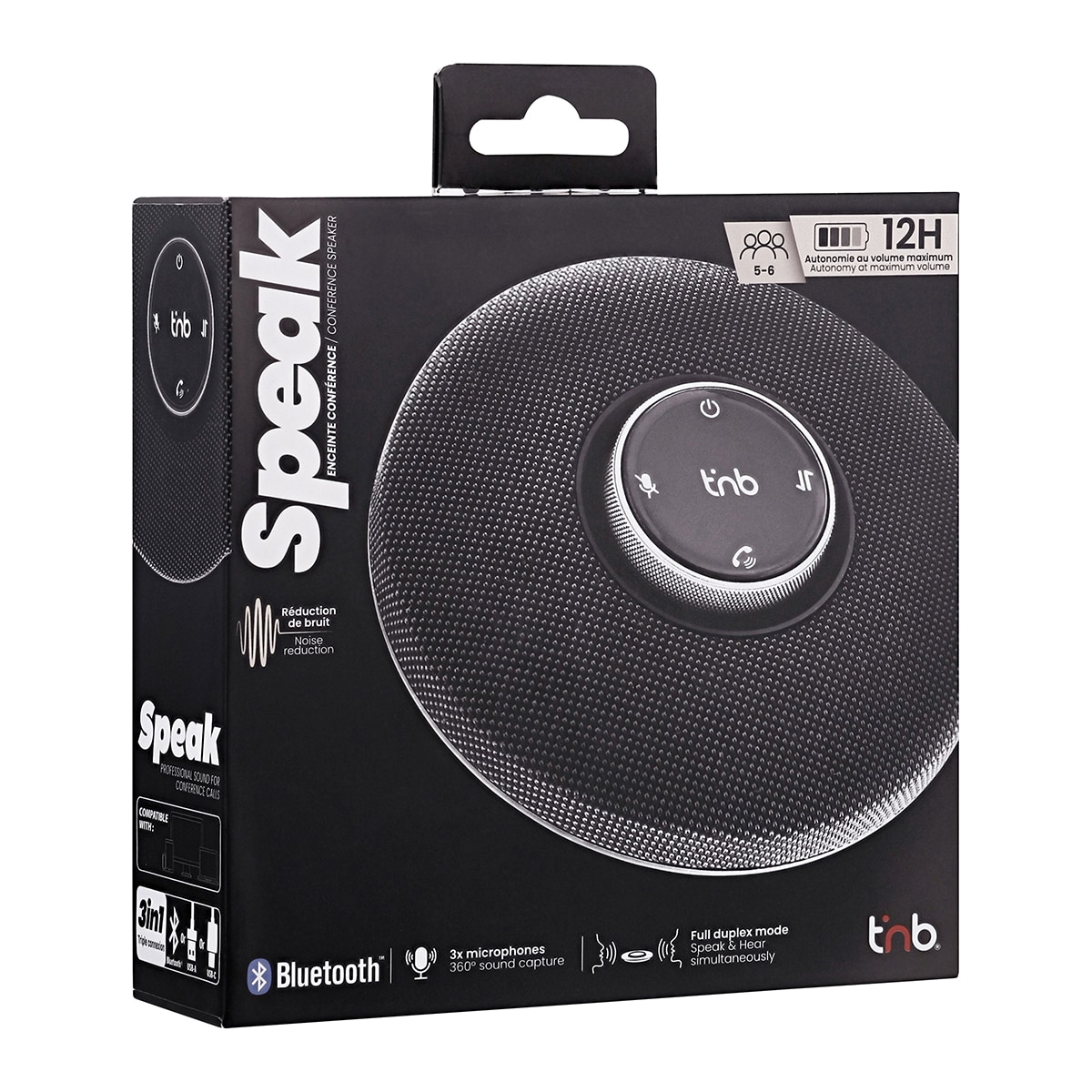 Altavoz profesional para videoconferencias T'nB con Bluetooth y cable USB-A/USB-C Negro-4