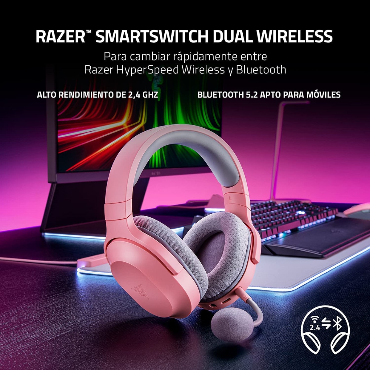 Auriculares Gaming con micrófono Razer Barracuda X Quarzt 22 inalámbricos Rosa / Gris-2