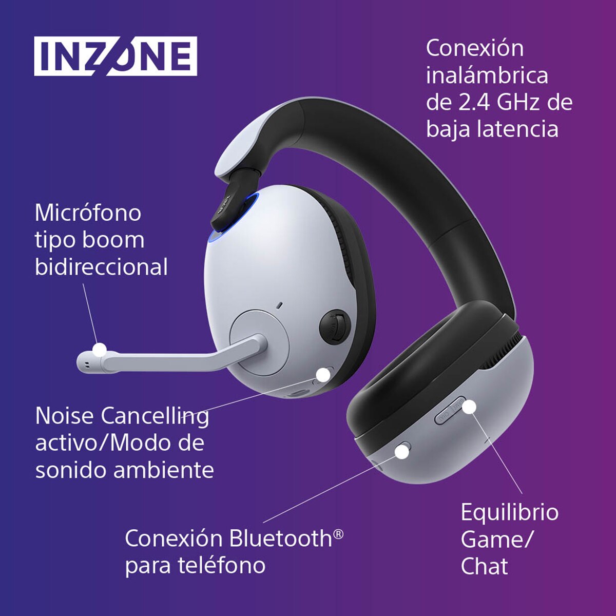 Auriculares Gaming con micrófono Sony INZONE H9 inalámbricos con cancelación de ruido Blanco-7