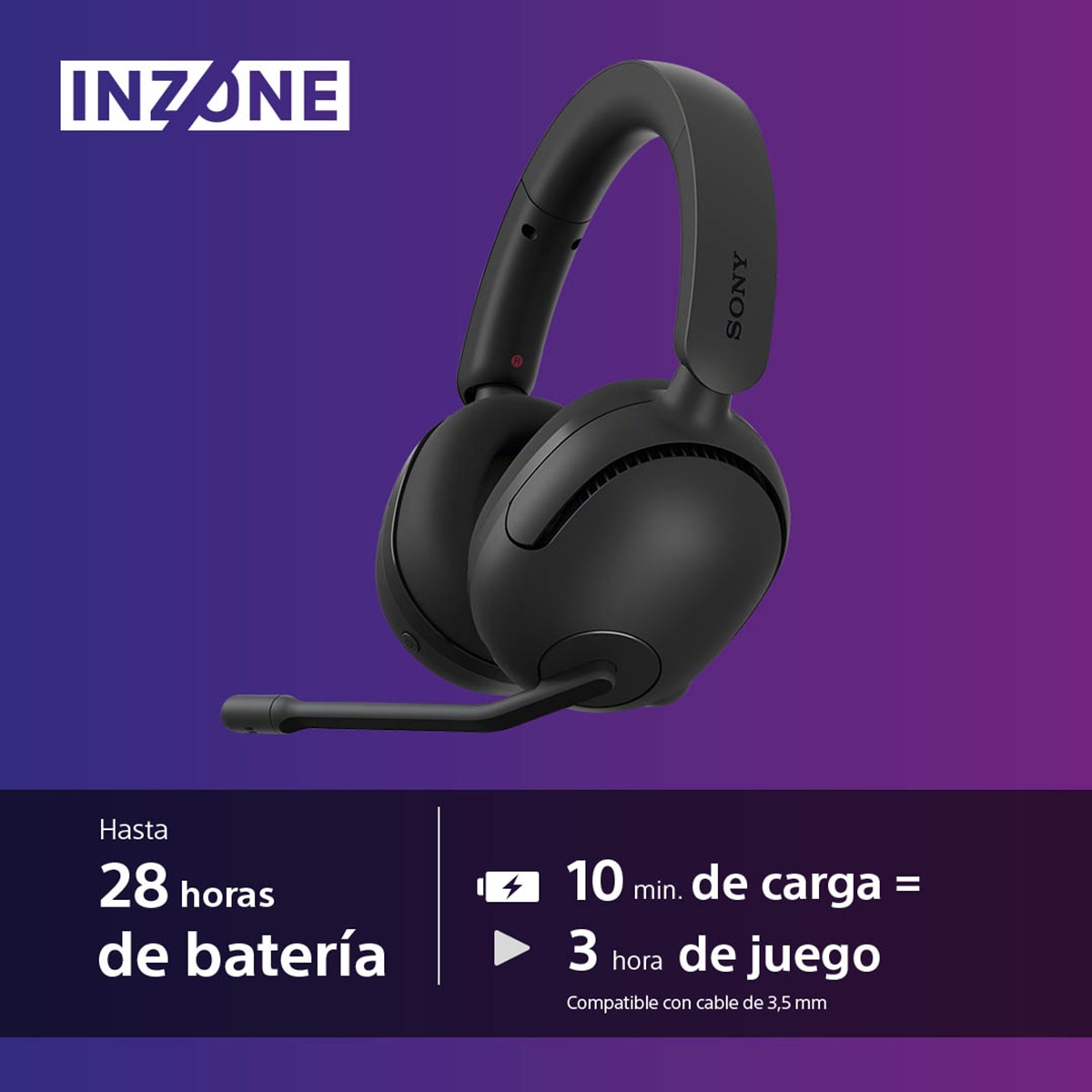 Auriculares inalámbricos para PC/PS5 Sony INZONE H5, 360 Spatial Sound, 28h de batería de baja latencia, diseño cómodo, micrófono con IA, Negro Negro-5