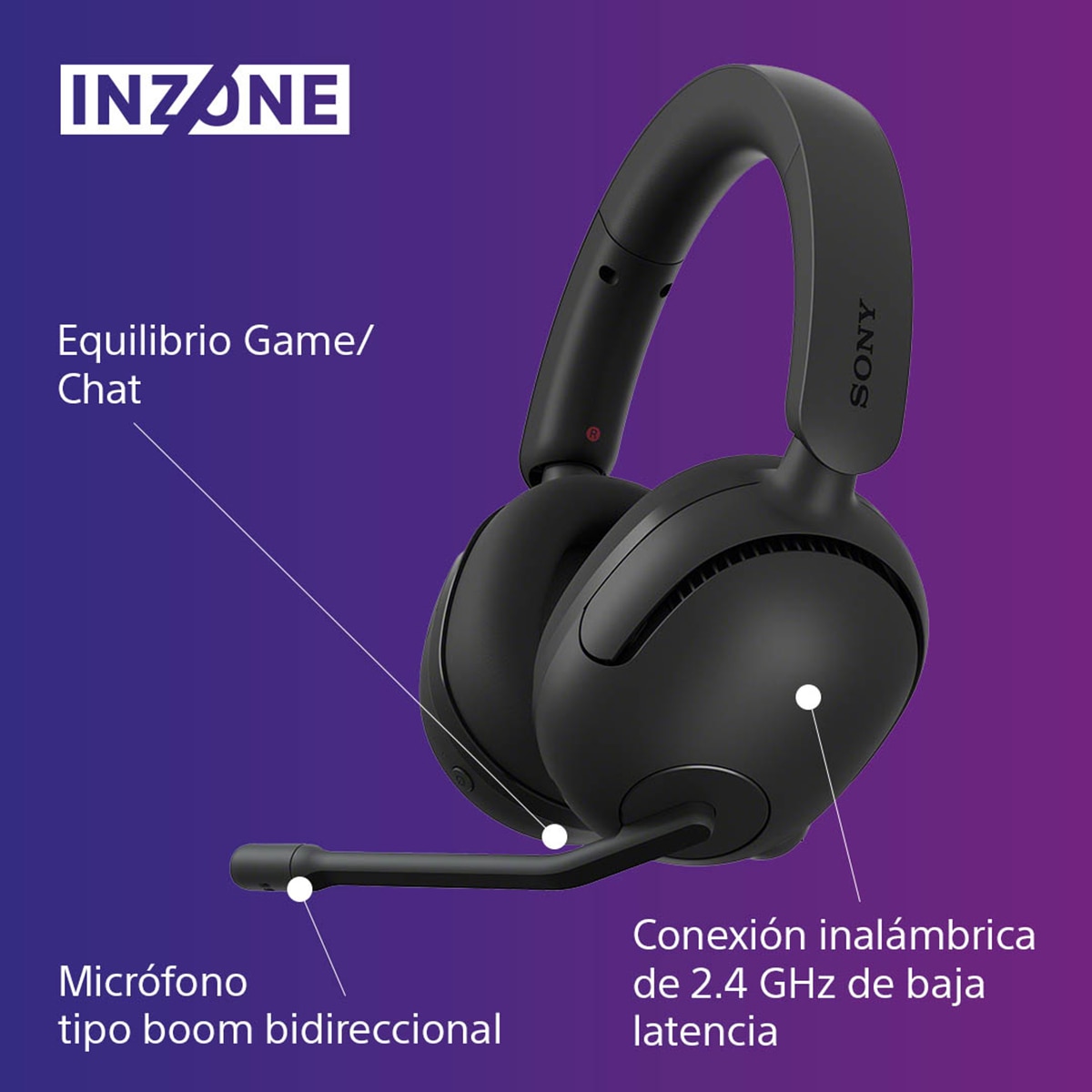 Auriculares inalámbricos para PC/PS5 Sony INZONE H5, 360 Spatial Sound, 28h de batería de baja latencia, diseño cómodo, micrófono con IA, Negro Negro-6