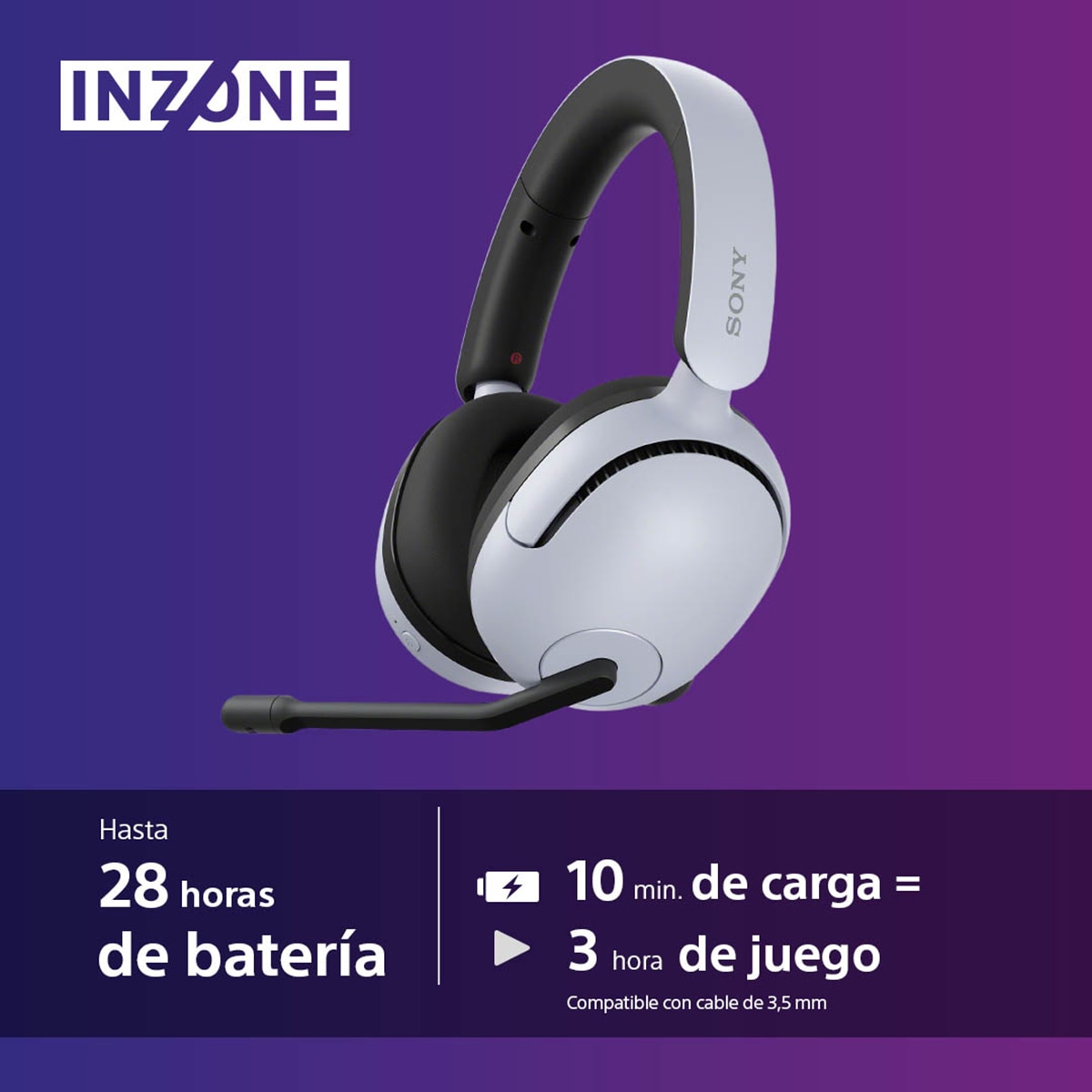Auriculares inalámbricos para PC/PS5 Sony INZONE H5, 360 Spatial Sound, 28h de batería de baja latencia, diseño cómodo, micrófono con IA, Blanco Blanco-5