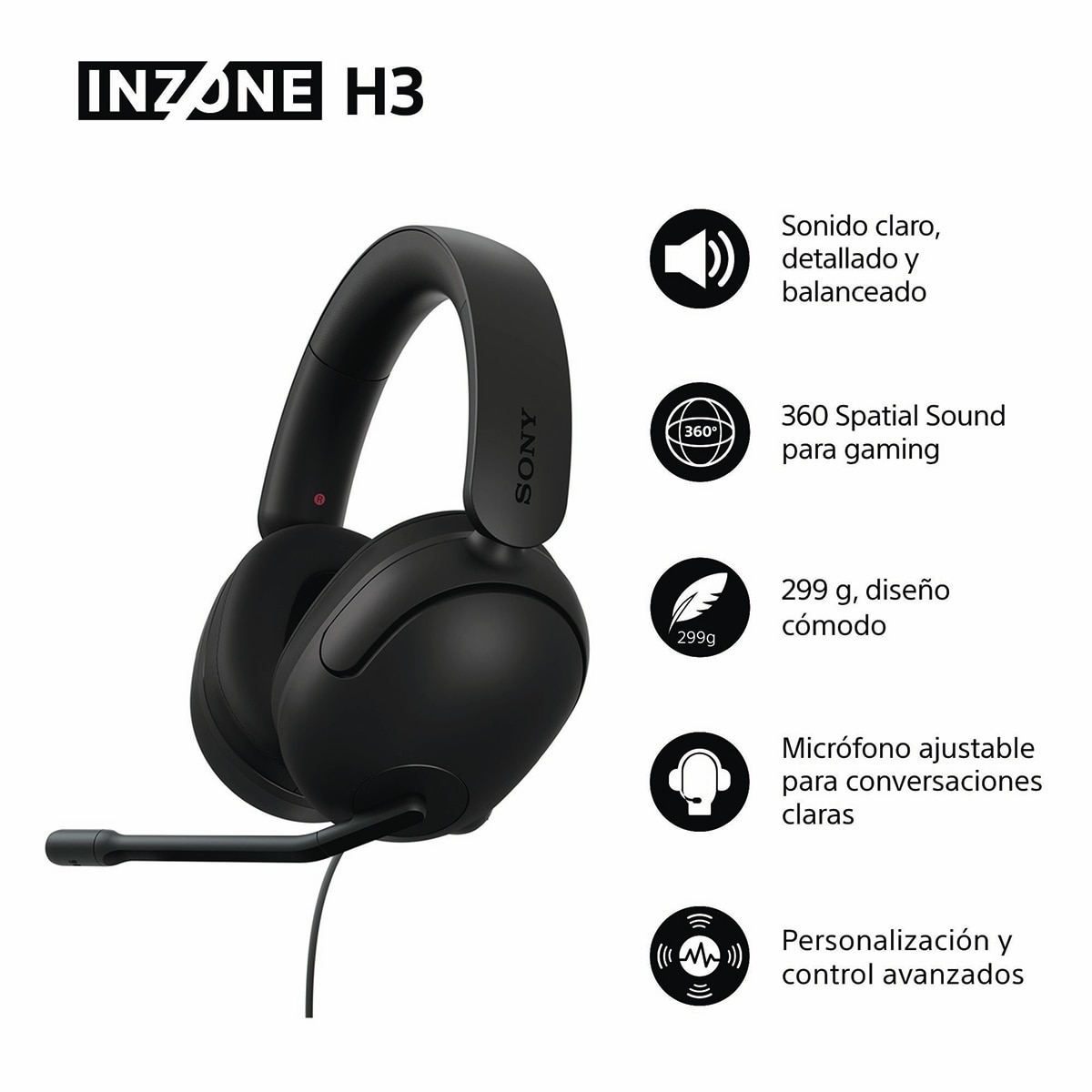 Auriculares Diadema con micrófono para Gaming Sony INZONE H3 Negro-2