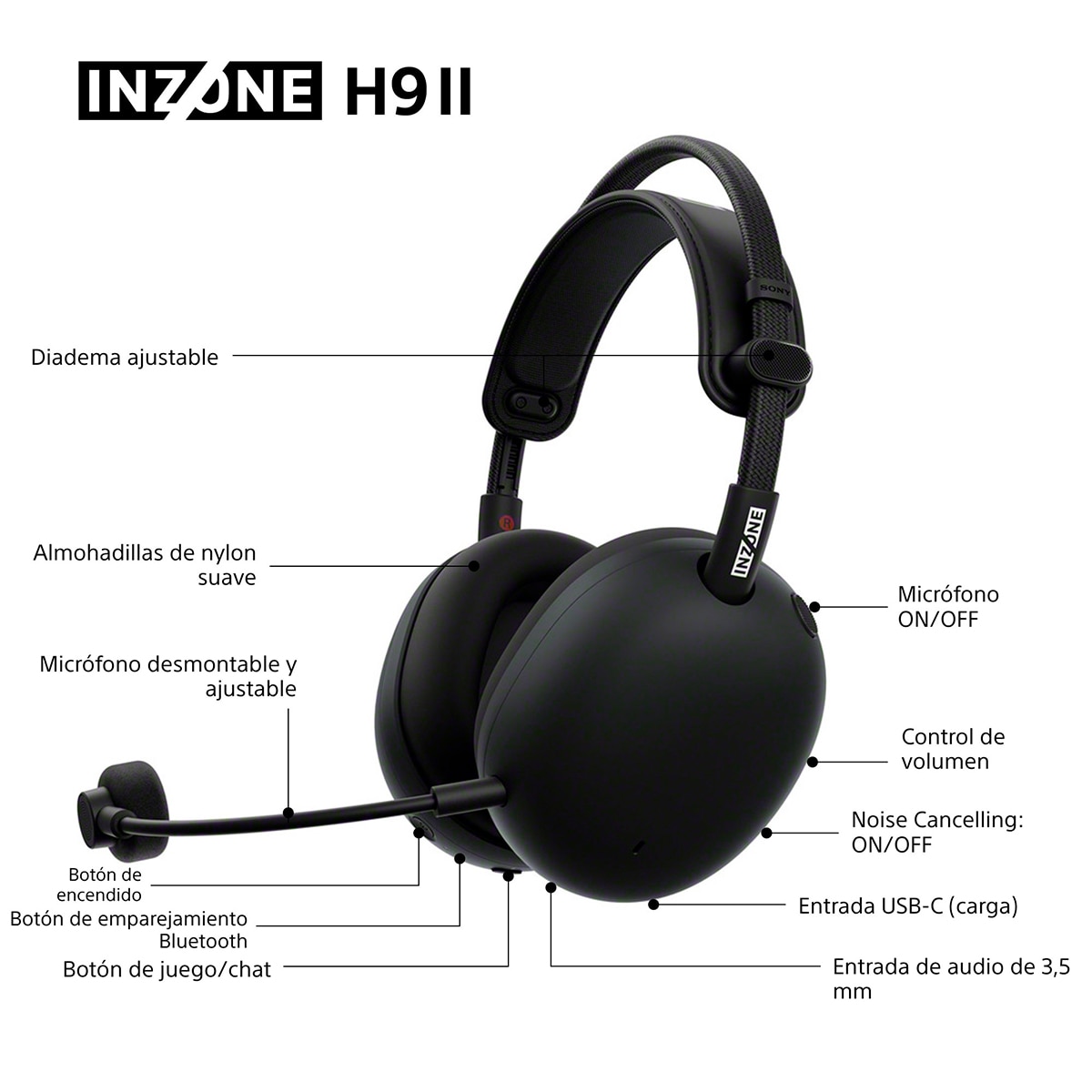 Auriculares Diadema con micrófono para Gaming Sony INZONE H9 II con cancelación de ruido Negro-11