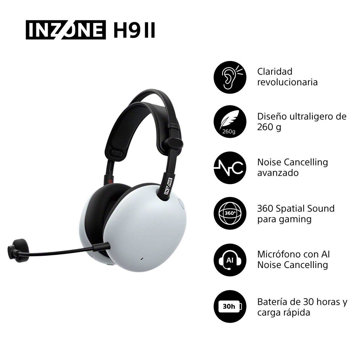 INZONE H9 Ⅱ Sony INZONE H9 II: Cascos Gaming inalámbricos Noise Cancelling PC