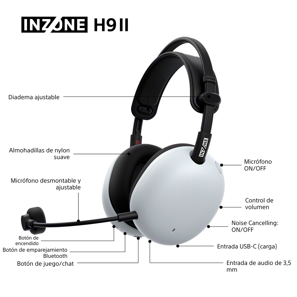 Auriculares Diadema con micrófono para Gaming Sony INZONE H9 II con cancelación de ruido Blanco-11