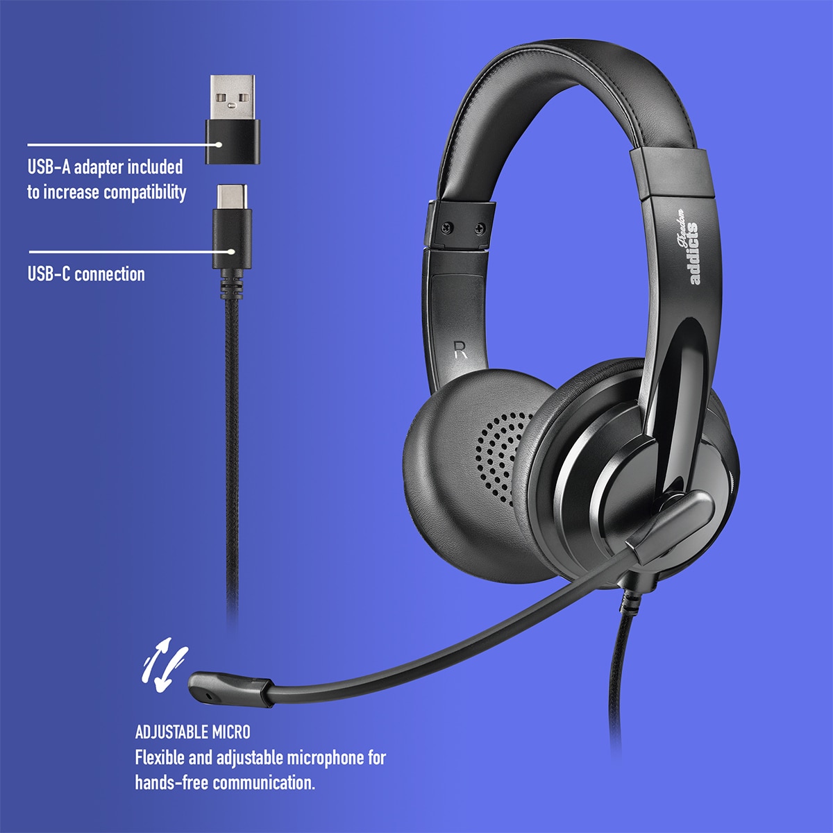 Auriculares de diadema con micrófono NGS VOX605 USB-C con adaptador USB-A Negro-2