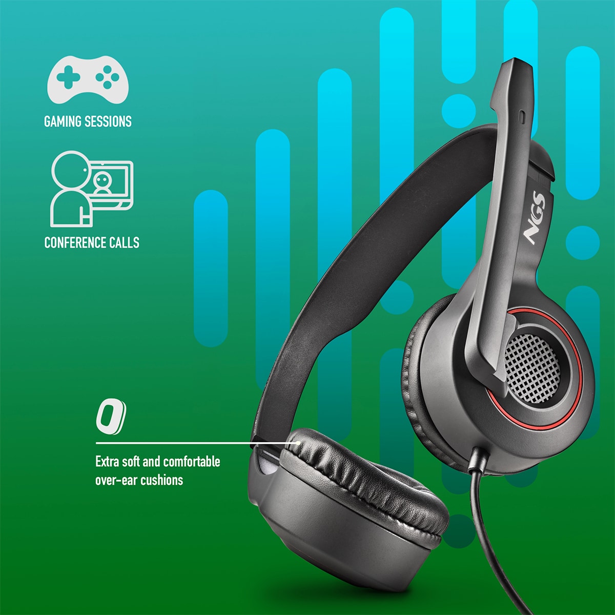 Auriculares de diadema con micrófono NGS MSX 10 PRO con micrófono ajustable, conexión Jack 3,5 mm y adaptador doble Jack Negro-2