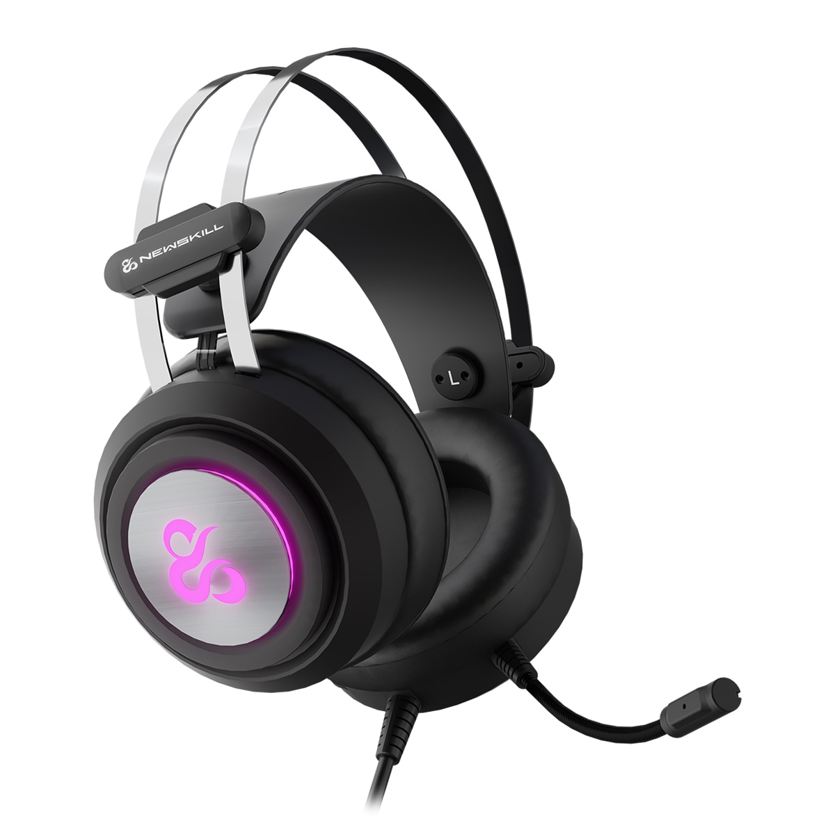Auriculares de diadema Gaming Newskill Drakain V2 con RGB cíclico y micrófono flexible - Negro Negro-3