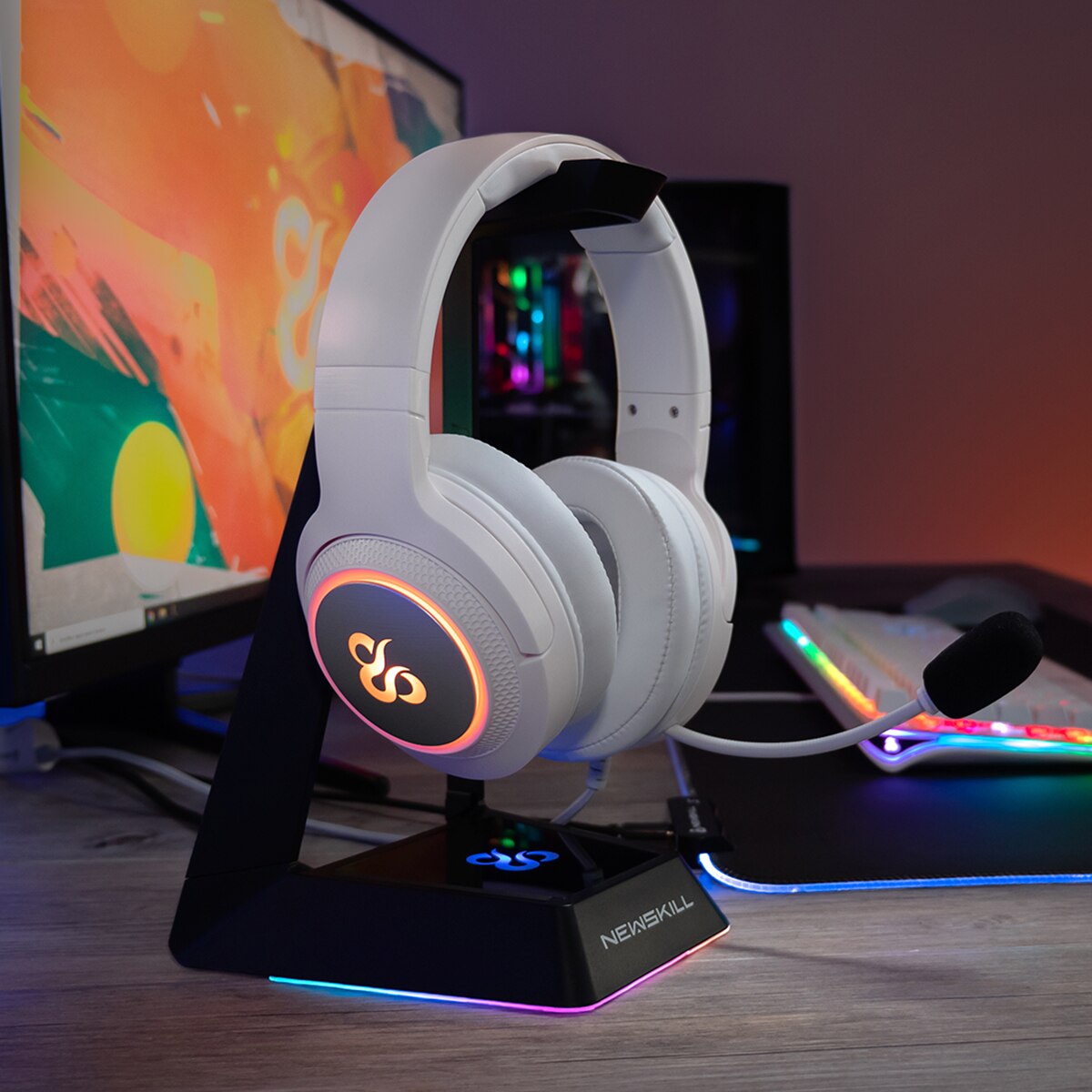 Auriculares de diadema Gaming Newskill Sobek 7.1 V2 con sonido virtual 7.1 e iluminación RGB - Marfil Marfil-5