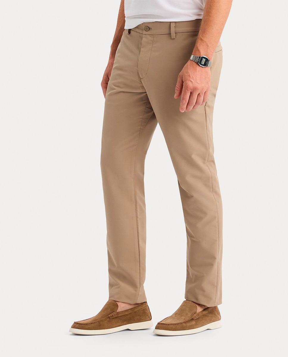 Calças Chino de Tecido Leve e Corte Slim Caqui-3