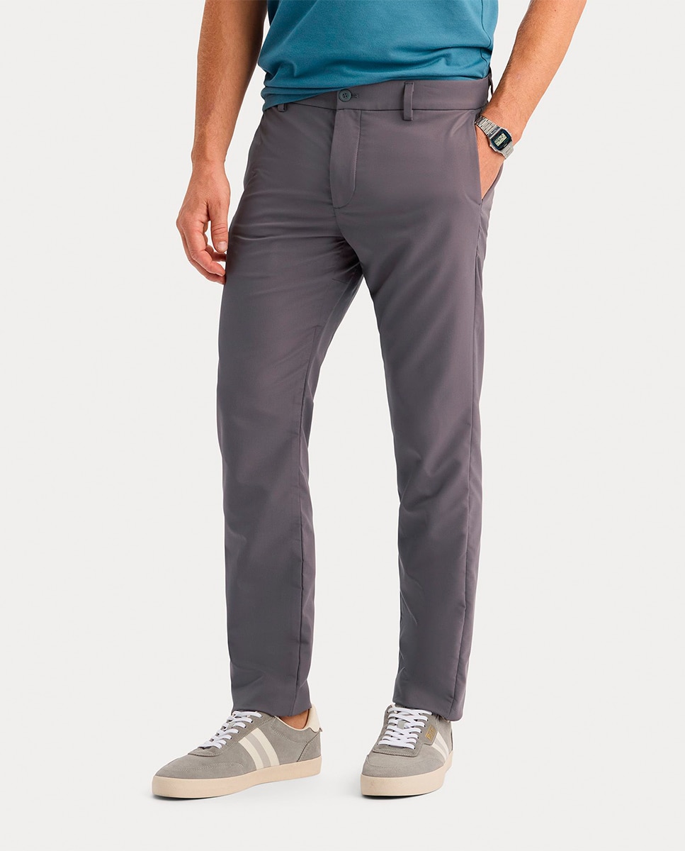 Calças Chino de Tecido Leve e Corte Slim Roxo-3