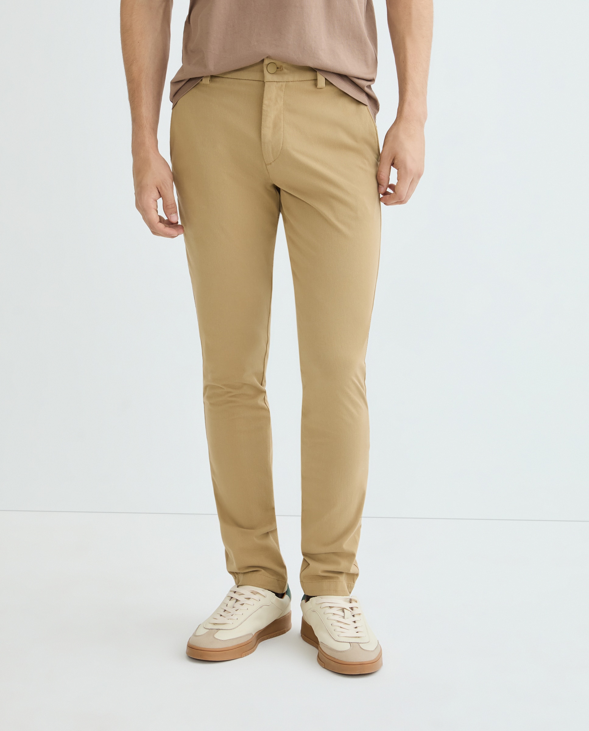Calças Chino Casual Skinny Fit Bege-2