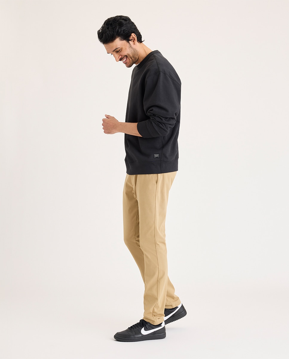 Calças Chino Casual Skinny Fit Bege-4