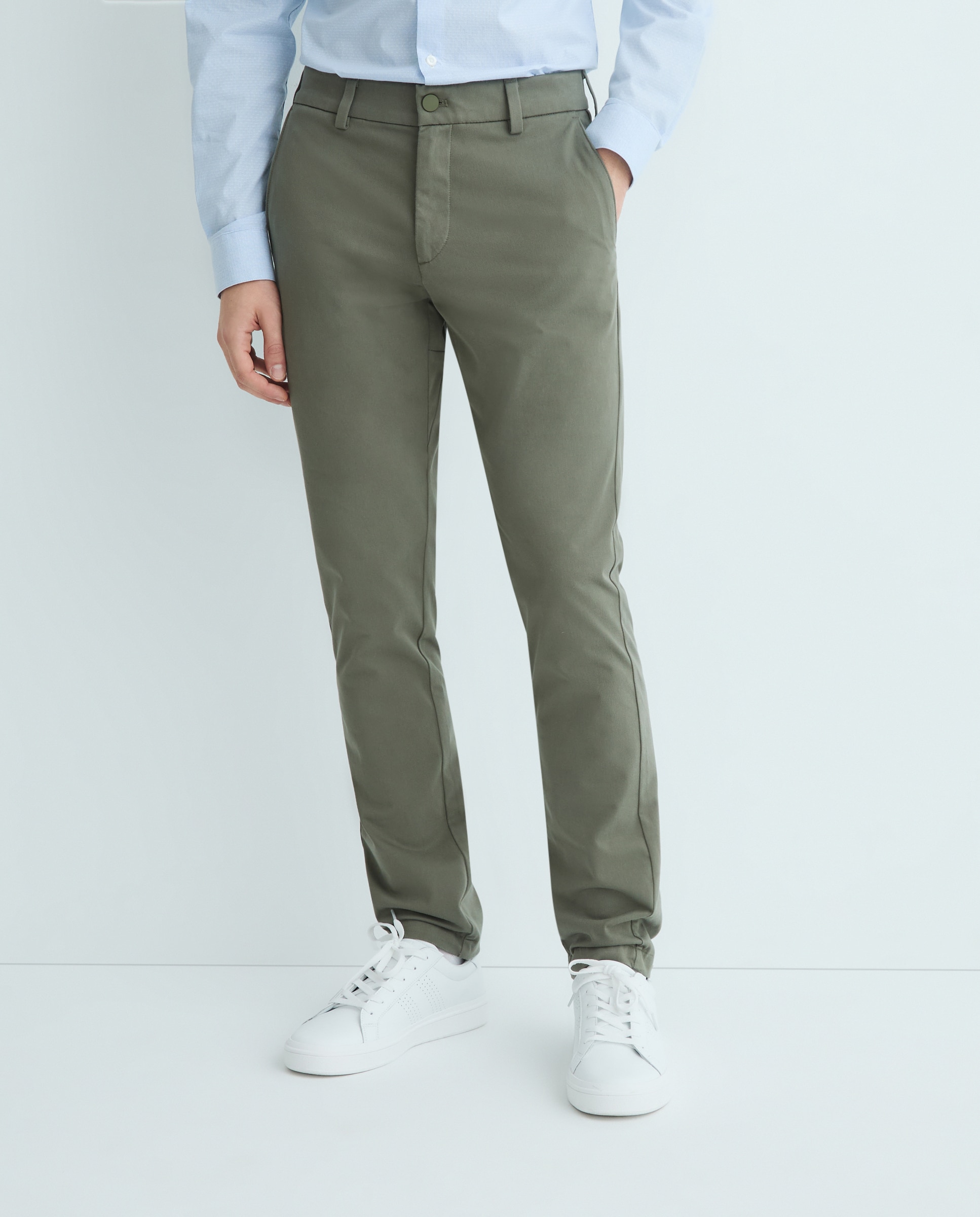 Calças Chino Casual Skinny Fit Verde-2