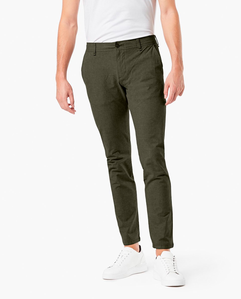 Calças Chino Casual Elásticas Verde-militar-2