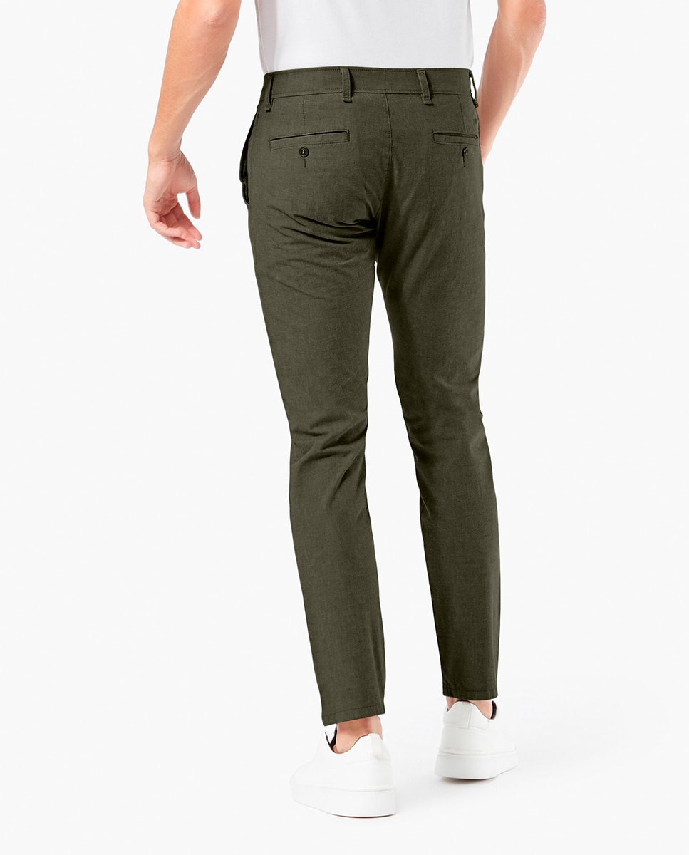 Calças Chino Casual Elásticas Verde-militar-3
