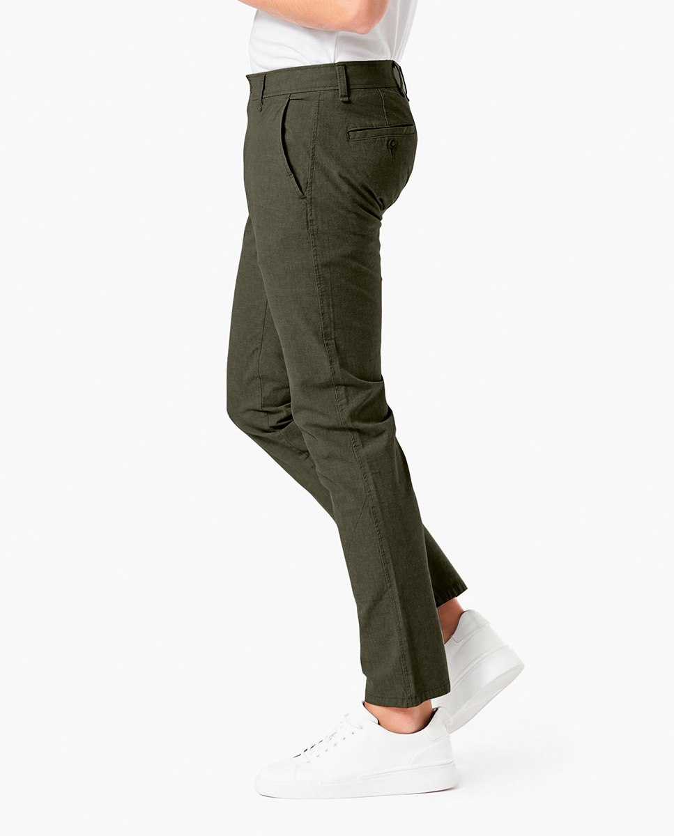 Calças Chino Casual Elásticas Verde-militar-4