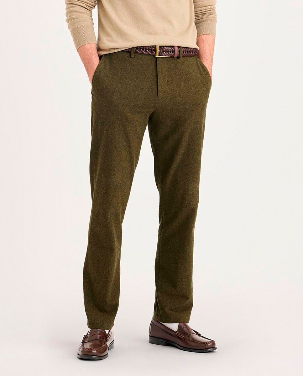 Calças Chino Formais Elásticas Verde-escuro-2