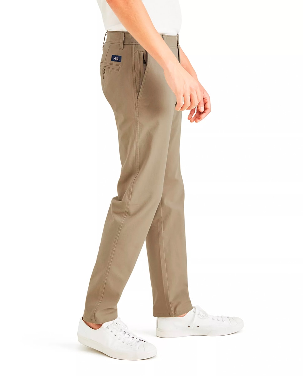Calças Chino Casual Elásticas Caqui-4