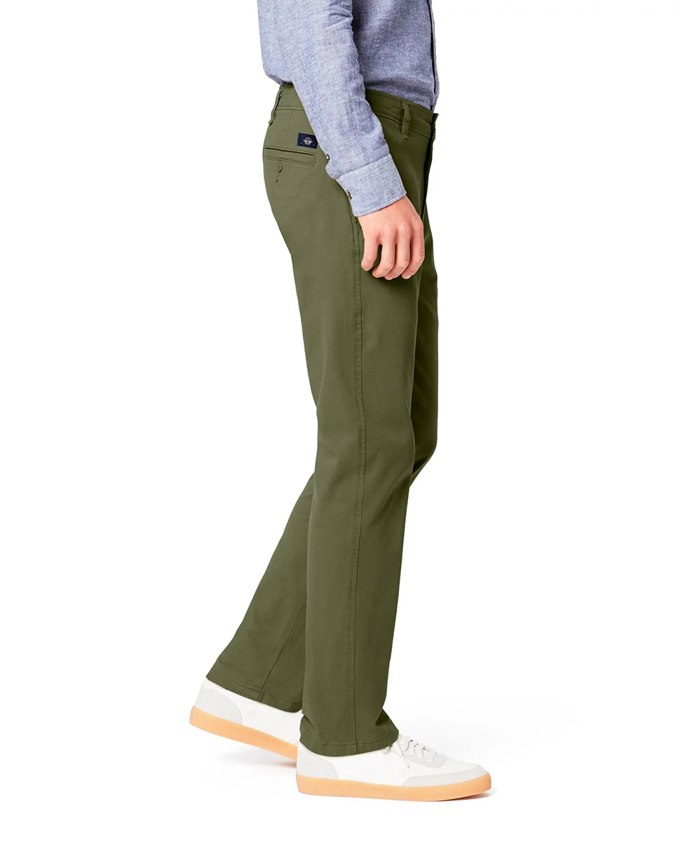 Calças Chino Casual Elásticas Verde-militar-1