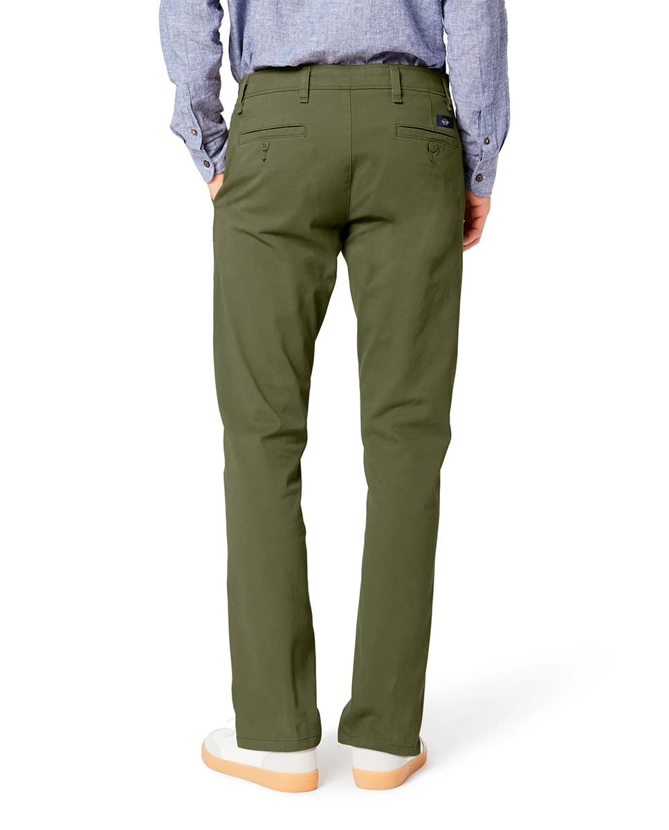 Calças Chino Casual Elásticas Verde-militar-2