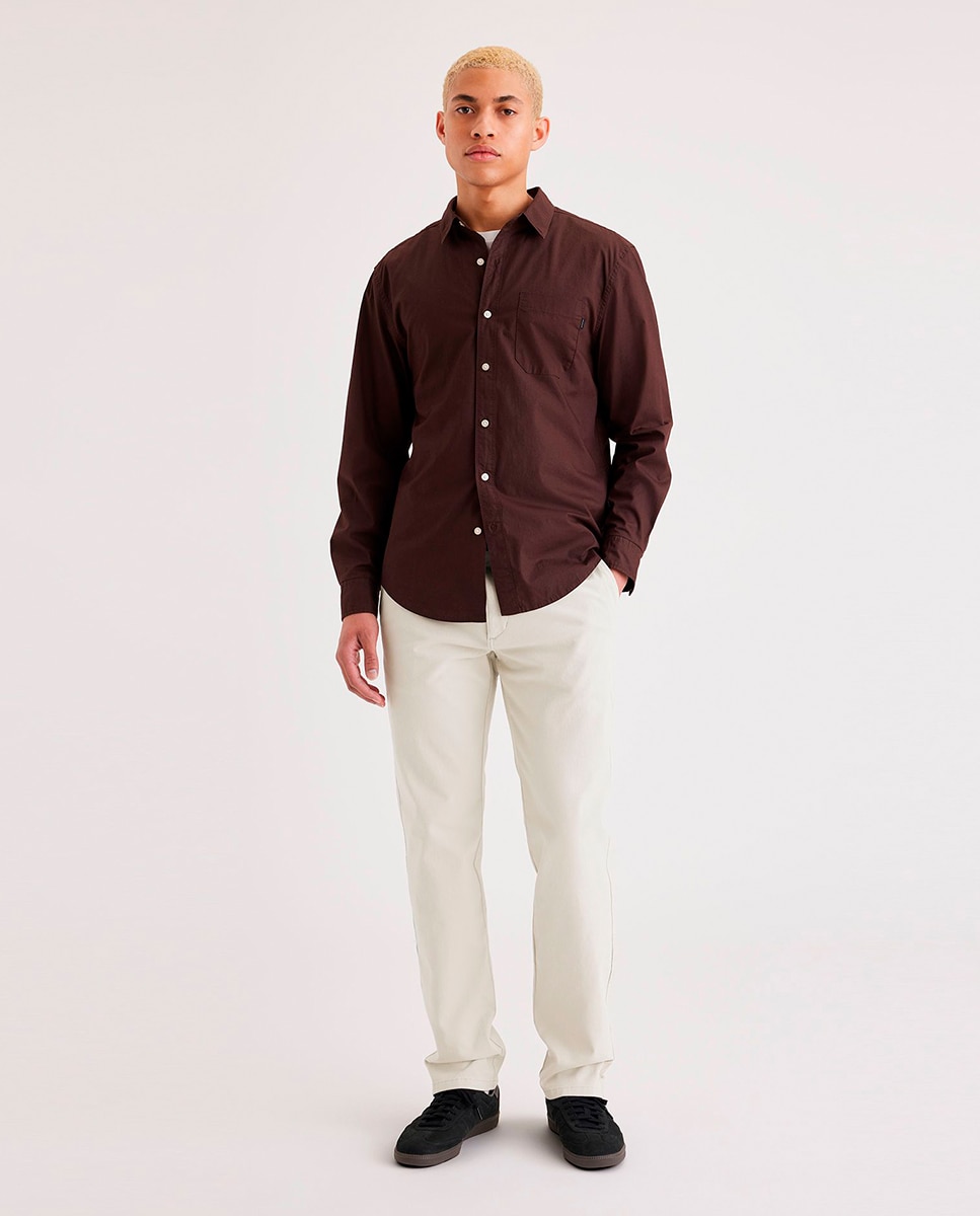 Calças Chino Casual Elásticas Pedra-1