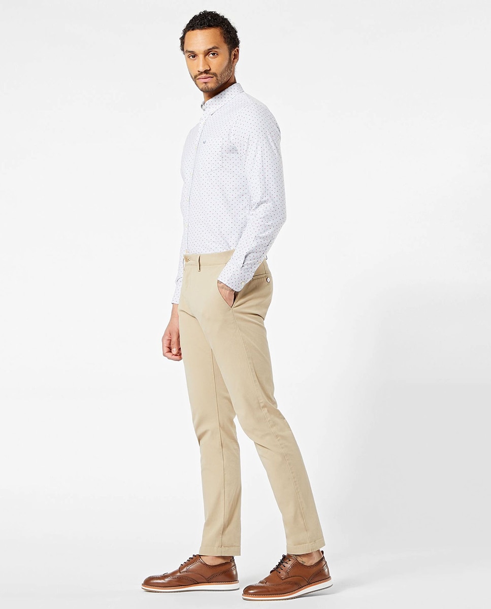 Calças chino de homem Smart 360 Flex slim bege Caqui-4
