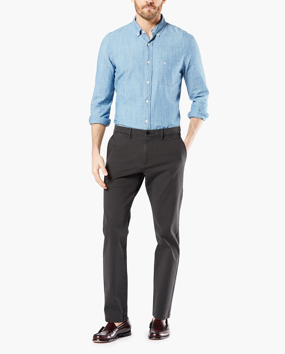 Calças chino de homem Smart 360 Flex slim cinzentas Cinzento-escuro-1