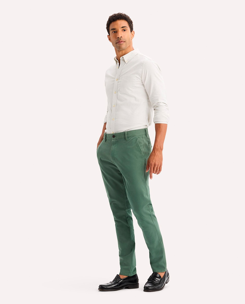 Calças Chino Casual de Corte Skinny Verde-1