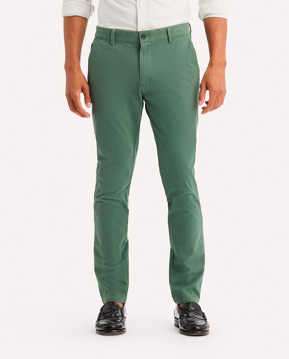 Calças Chino Casual de Corte Skinny Verde-2