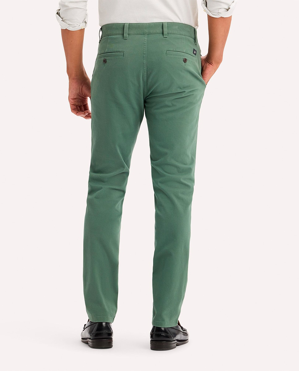 Calças Chino Casual de Corte Skinny Verde-3