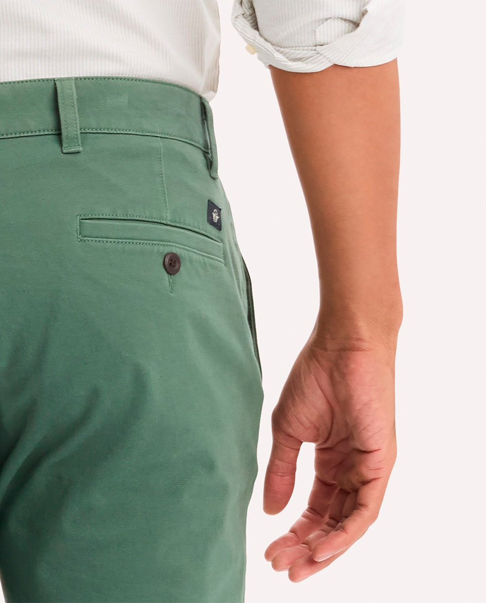 Calças Chino Casual de Corte Skinny Verde-4