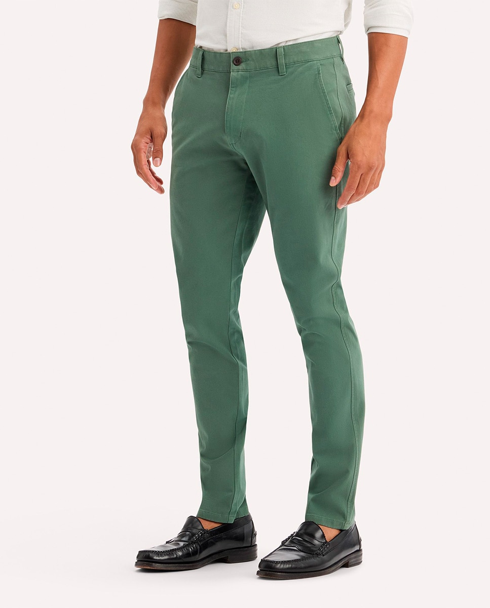 Calças Chino Casual de Corte Skinny Verde-5
