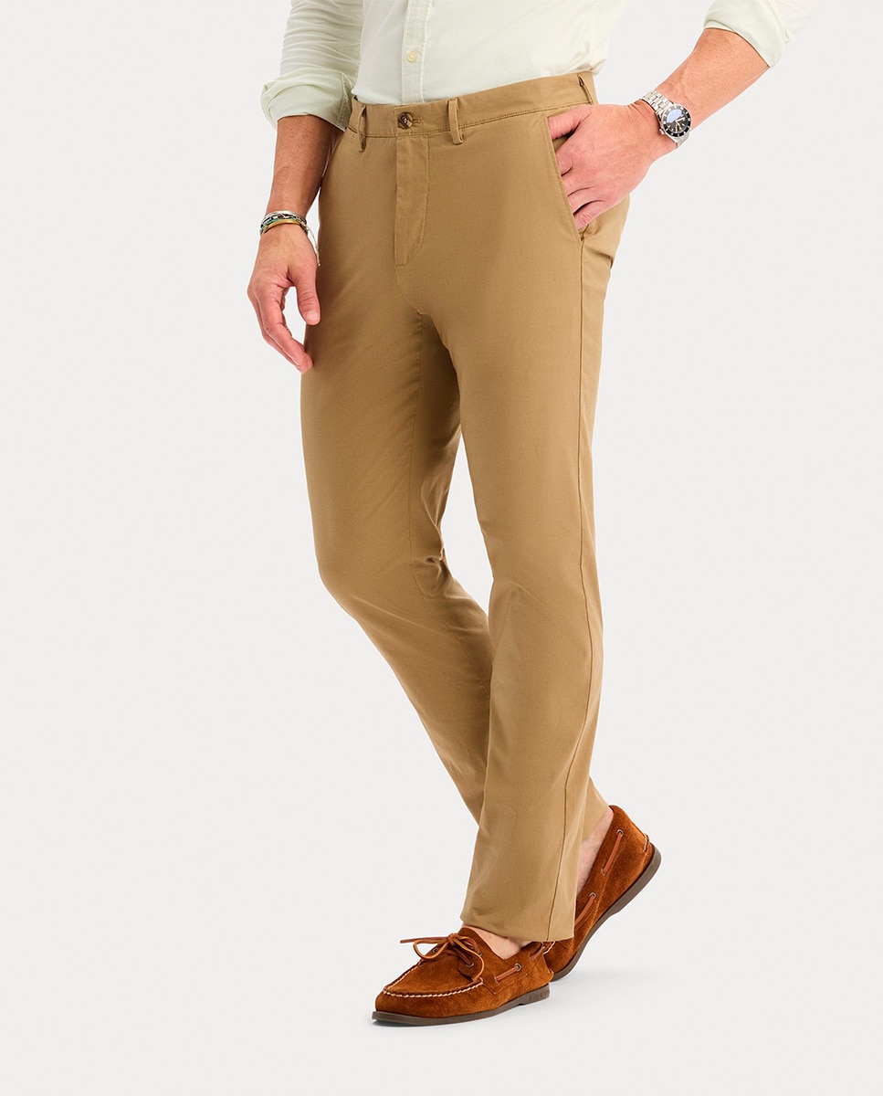 Calças Chino Clássicas de Corte Slim Caqui-2