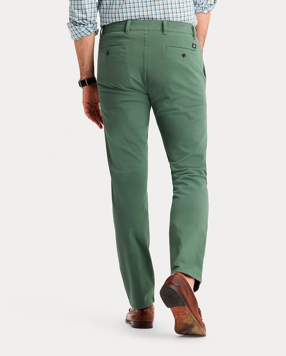 Calças Chino Casual de Corte Slim Verde-2
